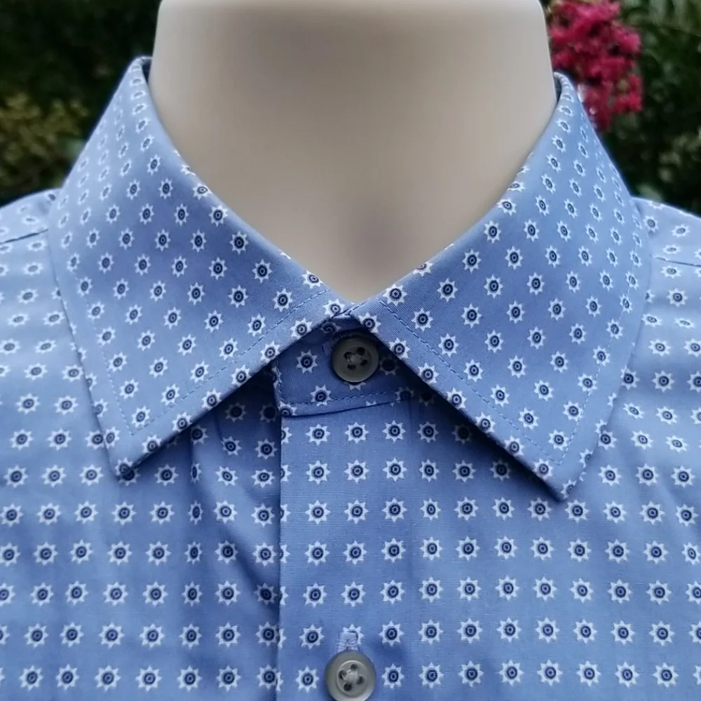 Banana Republic Non Iron Slim Fit Blue Geometric Button Front Shirt Mens Medium